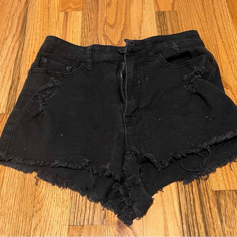 Black denim jean shorts